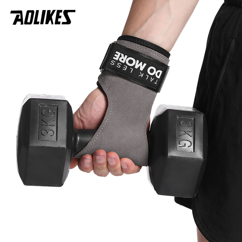 AOLIKES Cowhide Gym Grips Glov - Crossfit Workout With Equipment ulasan dan harga
